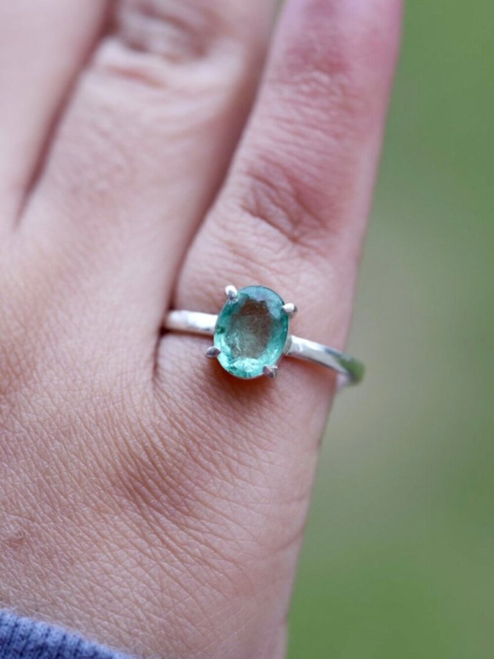 Natural Colombia Green Emerald Ring | Handmade 925k Silver | US Ring Size 7.5